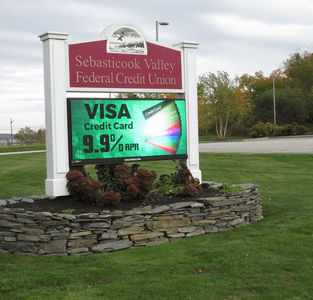 Sebasticook Valley Federal Credit Union monument sign with electronic message center emc