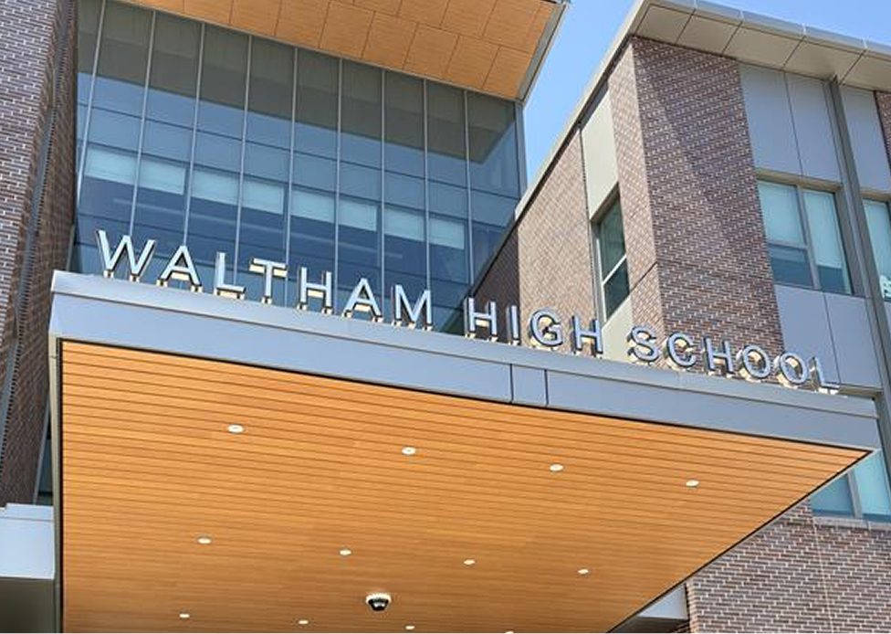 waltham high school exterior outdoor signage