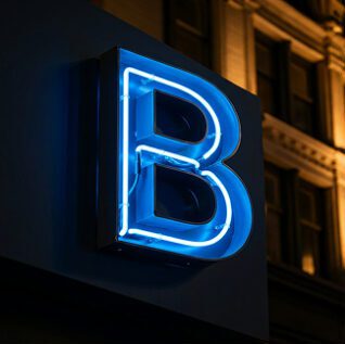 Open Face-Lit blue sign depicting the letter B