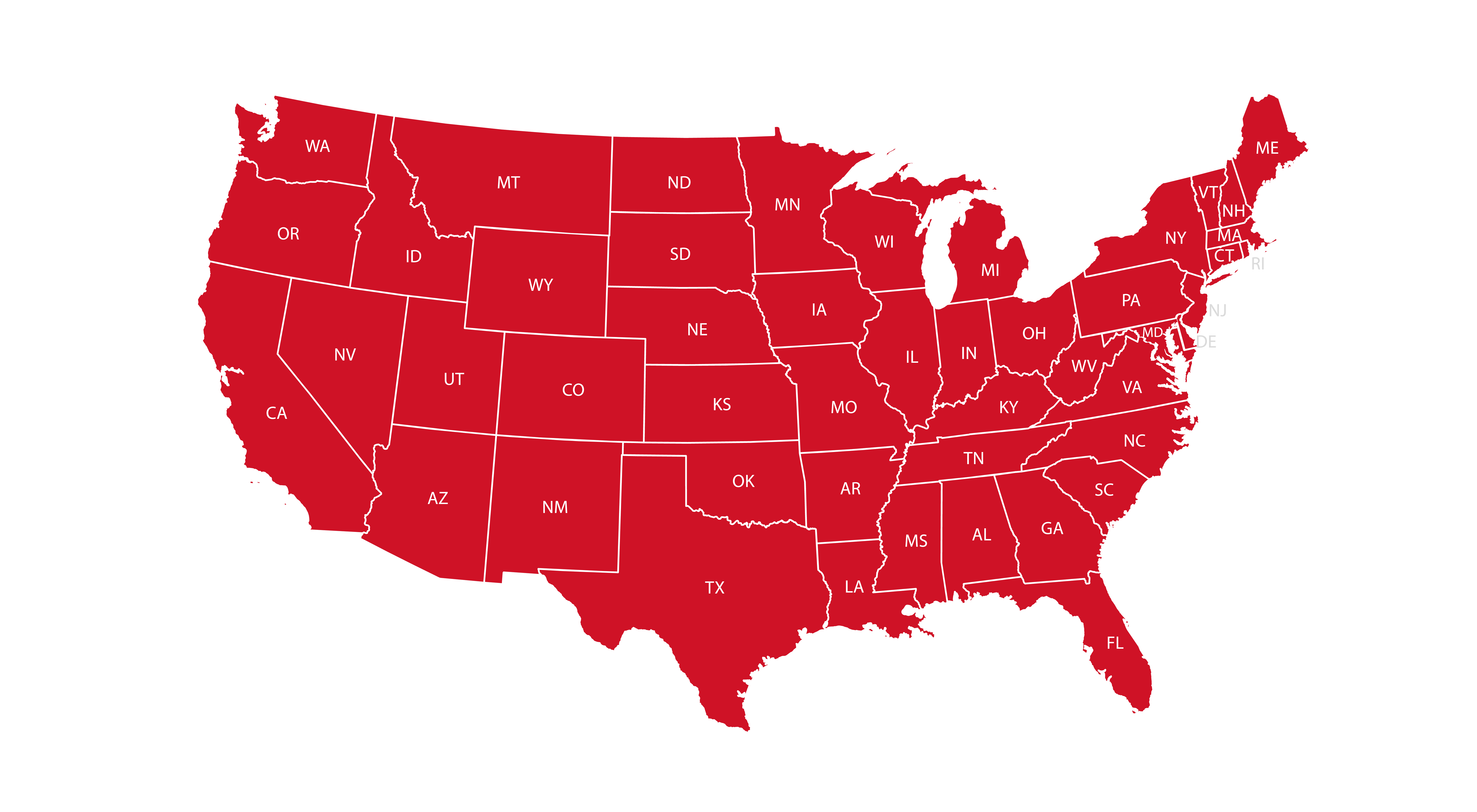 US map of nationwide coverage