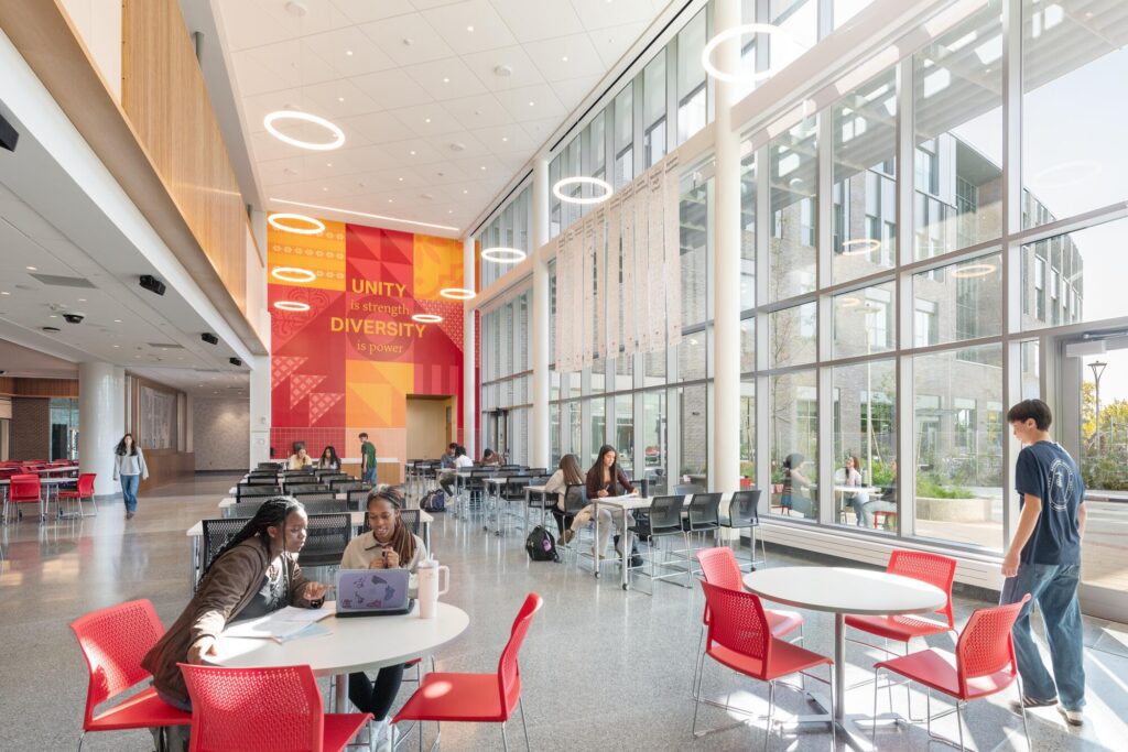 Waltham High School interior with jumbo wall graphics