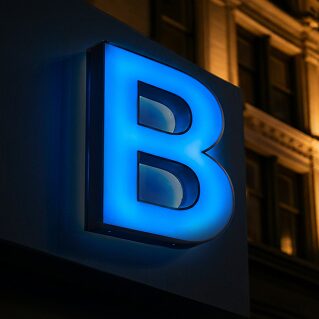 Standard Face-Lit blue sign depicting the letter B