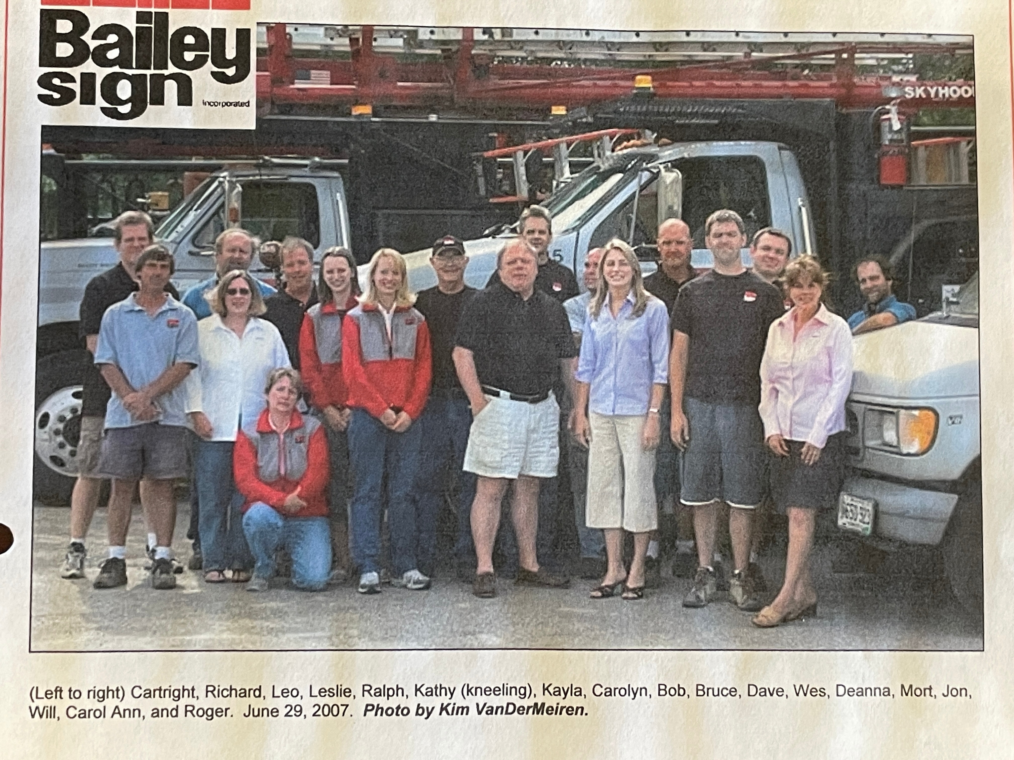 Magazine image of Bailey Sign staff from June 2007